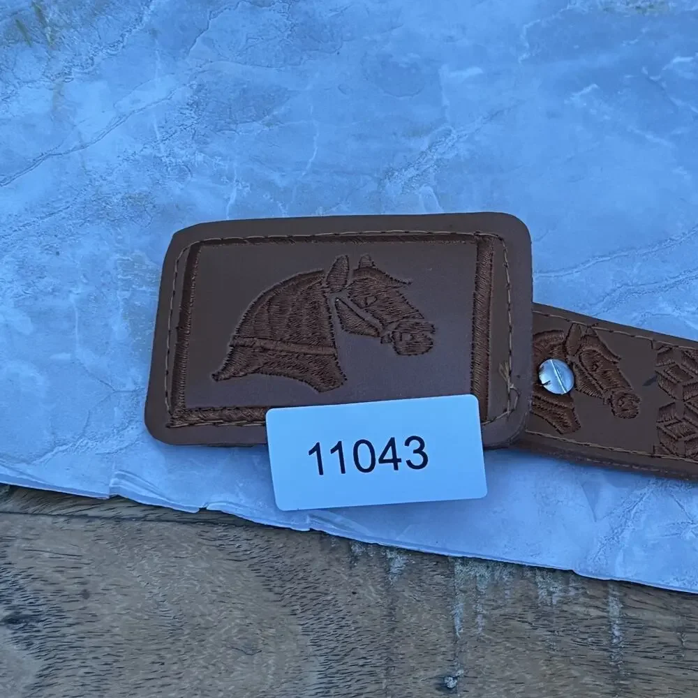 Equestrian Handcrafted Tan Leather Belt Men's Size 38 Horse Head Embroidery